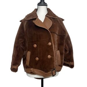 Nasty Gal Motorcycle Jacket 6 Chocolate Brown Teddy Oversized Cropped Faux Fur